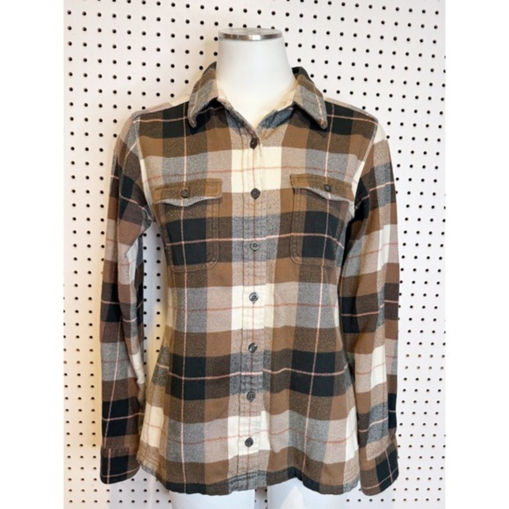Patagonia | Organic Cotton Plaid Flannel Button Down Shirt Brown Tan 53915 Sz. 6